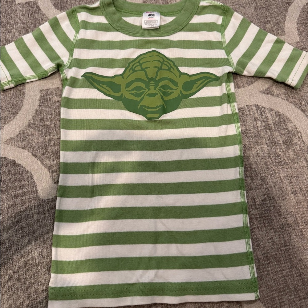 Hanna Andersson Green and White Striped Kids Pajama Yoda (Star Wars)